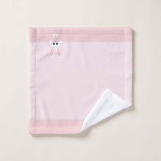 Bunny mignon et monogramme sur rose clair (Gant de toilette)