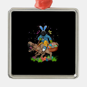 Bunny Newfoundland Dog Riding Dinosaur Easter Metalen Ornament