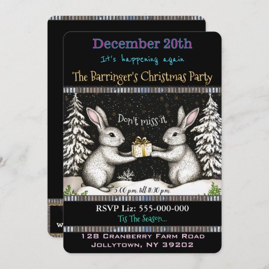 Bunny Night of Fun & Food Kerstfeest Kaart (Voorkant / Achterkant)