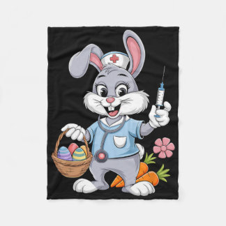 Bunny Nurse Easter Day Stethoscope Rabbit Scrub To Fleece Deken