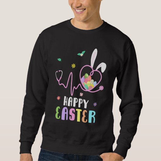 Bunny Nurse Stethoscope Happy Easter Eggs Rabbit N Trui (Voorkant)