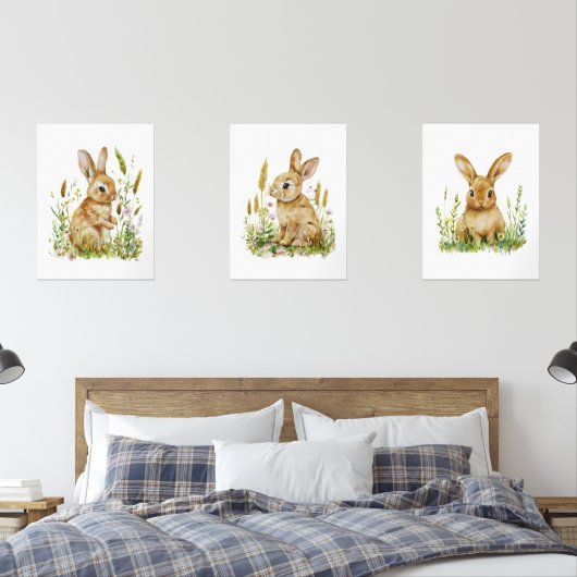 Bunny Nursery Prints, Waterverf Genderneutraal Muurkunst Sets (Slaapkamer)