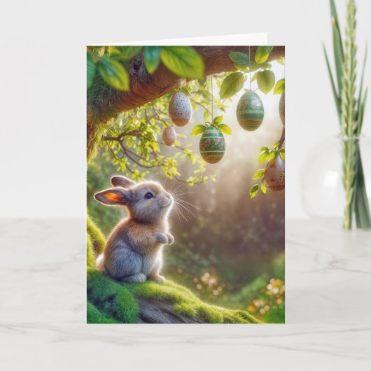 Bunny onder een easter egg tree kaart (Voorkant)