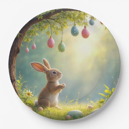 Bunny onder een easter egg tree papieren bordje (Voorkant)