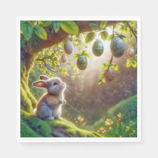 Bunny onder een easter egg tree servet (Voorkant)