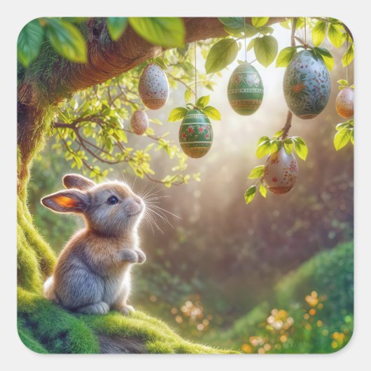 Bunny onder een easter egg tree vierkante sticker (Voorkant)