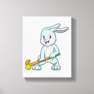 Bunny op Field hockey met Hockey stick Canvas Afdruk