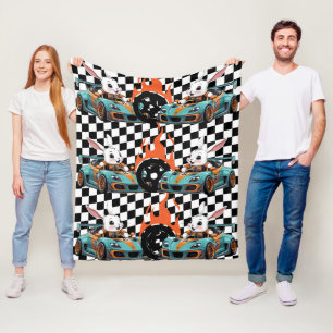Bunny Oranje auto racing Print Fleece Deken