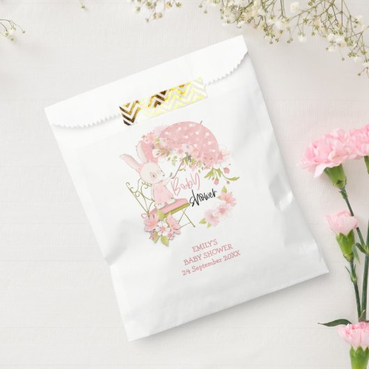 Bunny Paraplu Bloemen Naam Datum Meisje Baby showe Bedankzakje (Gezegeld)