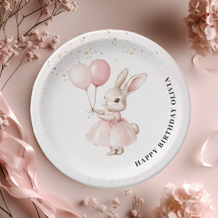 Bunny Pastel Roze Verjaardag   Schattige feestserv Papieren Bordje