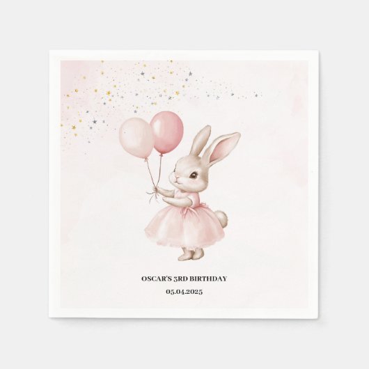 Bunny Pastel Roze Verjaardag | Schattigee Partij T Servet (Voorkant)