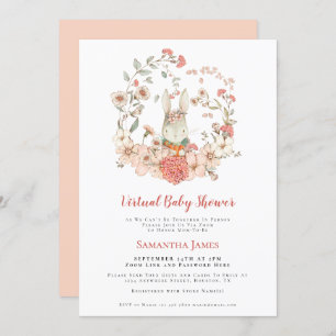 Bunny  Perzik Bladerwerk Virtual Baby shower Kaart