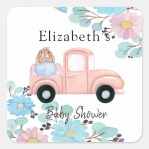  Bunny Pink Baby shower Vierkante Sticker