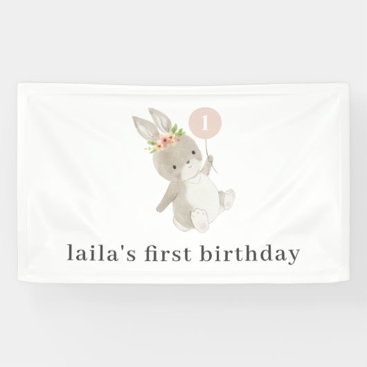 Bunny Pink Balloon 1st Birthday Spandoek (Horizontaal)