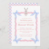 Bunny Pink Blue Coquette Ruban Party Invitations (Devant / Derrière)