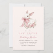 Bunny Pink Bow Baby shower Uitnodiging (Voorkant)