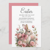 Bunny Pink Bow Easter Brunch Egg Hunt Kaart (Voorkant / Achterkant)