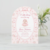 Bunny Pink Bow Floral Baby Shower Invitation (Debout devant)