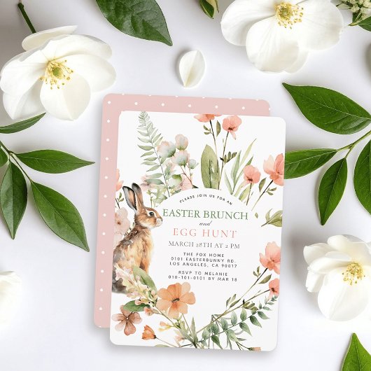 Bunny Pink Floral Easter Brunch & Egg Hunt Kaart