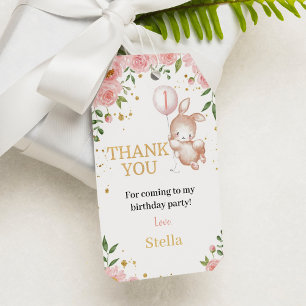 Bunny Pink Floral Verjaardag Bedankt cadeau Label Cadeaulabel