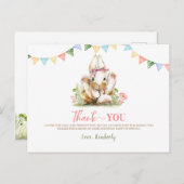 Bunny Pink Floral Verjaardag Dank u Briefkaart (Voorkant / Achterkant)