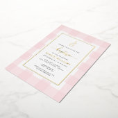 Bunny Pink Gingham Baptism Gold Foil Uitnodiging (Gedraaid)