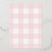 Bunny Pink Gingham Baptism Gold Foil Uitnodiging (Achterkant)