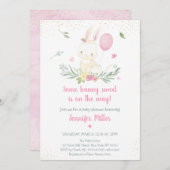 Bunny Pink Gold Floral Girl Baby shower Uitnodigin Kaart (Voorkant / Achterkant)