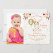Bunny Pink Gold Photo 1er Invitation anniversaire (Devant)