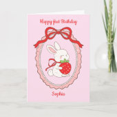 Bunny Pink Happy Birthday Kaart (Voorkant)