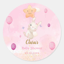 Bunny Pink Waterverf Baby shower Stickers