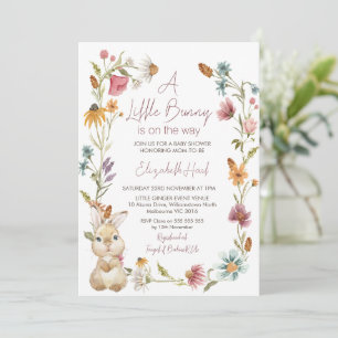 Bunny Pink Wildflowers Krans Baby shower Kaart