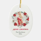Bunny Poinsettia Waterverf Naam Kerst Keramisch Ornament (Voorkant)