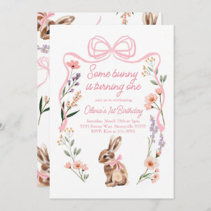 Bunny première invitation fleur sauvage d'annivers