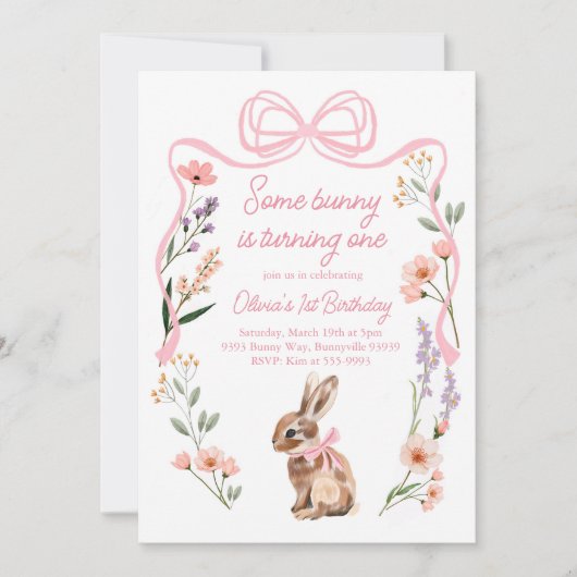 Bunny première invitation fleur sauvage d'annivers (Devant)