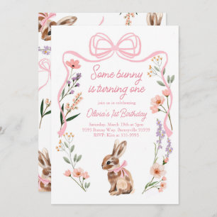 Bunny première invitation fleur sauvage d'annivers