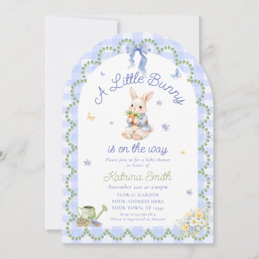 Bunny Pretty Rabbit Gingham Baby Shower Invitation (Devant)