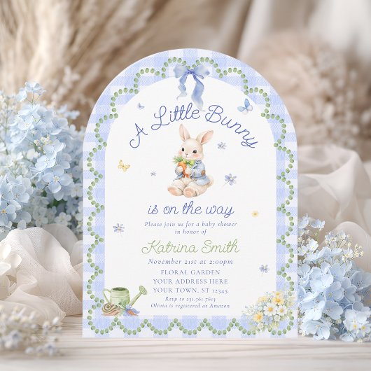 Bunny Pretty Rabbit Gingham Baby Shower Invitation