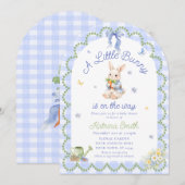 Bunny Pretty Rabbit Gingham Baby Shower Invitation Kaart (Voorkant / Achterkant)