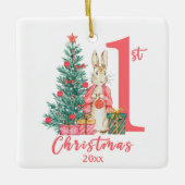 Bunny Rabbit 1e eerste kerstroze vakantie Keramisch Ornament (Voorkant)