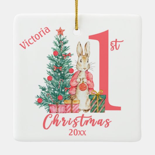 Bunny Rabbit 1st Eerste Kerstdag Gepersonaliseerd Keramisch Ornament (Achterkant)
