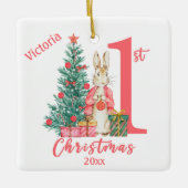 Bunny Rabbit 1st Eerste Kerstdag Gepersonaliseerd Keramisch Ornament (Voorkant)