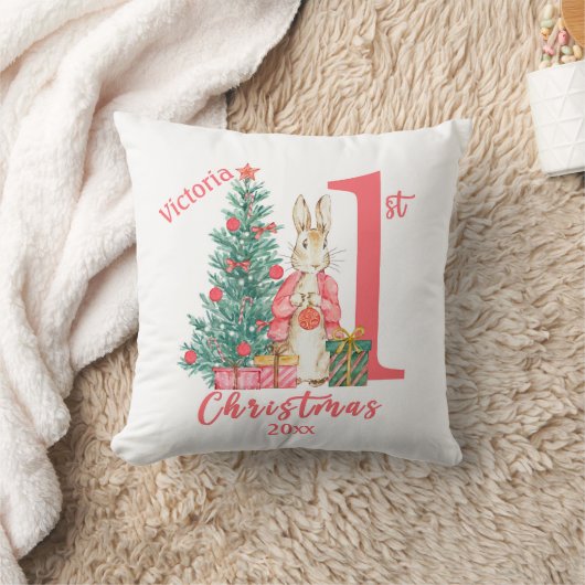 Bunny Rabbit 1st Personaliseer Eerste Kerstdag Kussen (Deken)