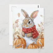 Bunny Rabbit Autumn Pumpkin Illustratie Briefkaart (Voorkant / Achterkant)