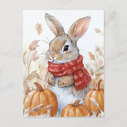 Bunny Rabbit Autumn Pumpkin Illustratie Briefkaart (Voorkant)