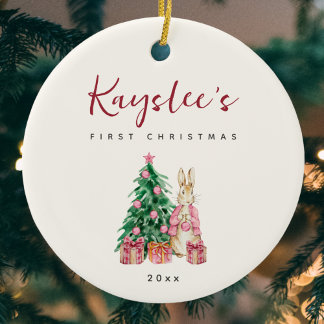 Bunny Rabbit Baby Eerste Kerst Keramisch Ornament