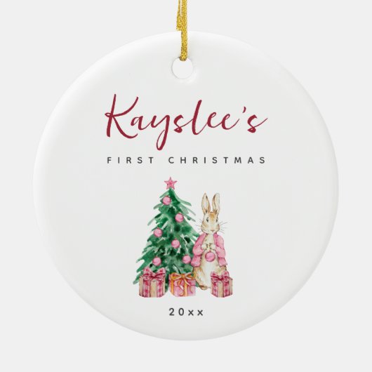 Bunny Rabbit Baby Eerste Kerst Keramisch Ornament (Achterkant)