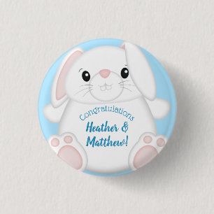 Bunny Rabbit Baby shower Blue Ronde Button 3,2 Cm