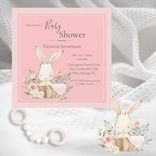 Bunny Rabbit Baby shower rose Invitation