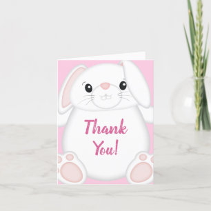 Bunny Rabbit Baby shower Roze Bedankkaart
